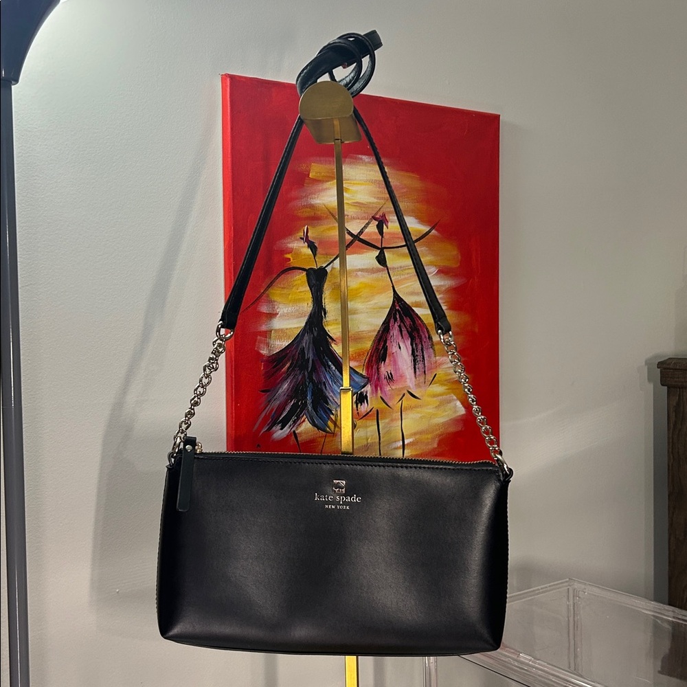 Kate Spade Black Leather Story Book Shoulder Bag with Chain Strap 11”x 6” EUC - Picture 5 of 8